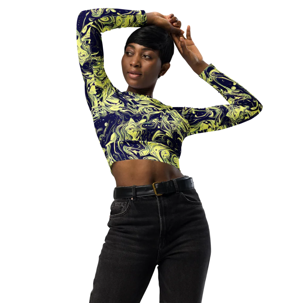 Midnight Marbles on Long Sleeve Crop Top — Front