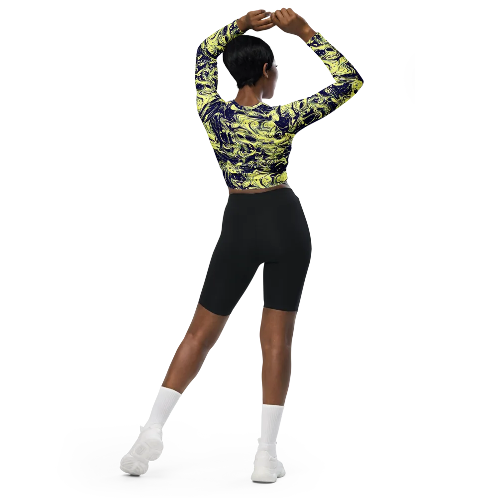 Midnight Marbles on Long Sleeve Crop Top — Back