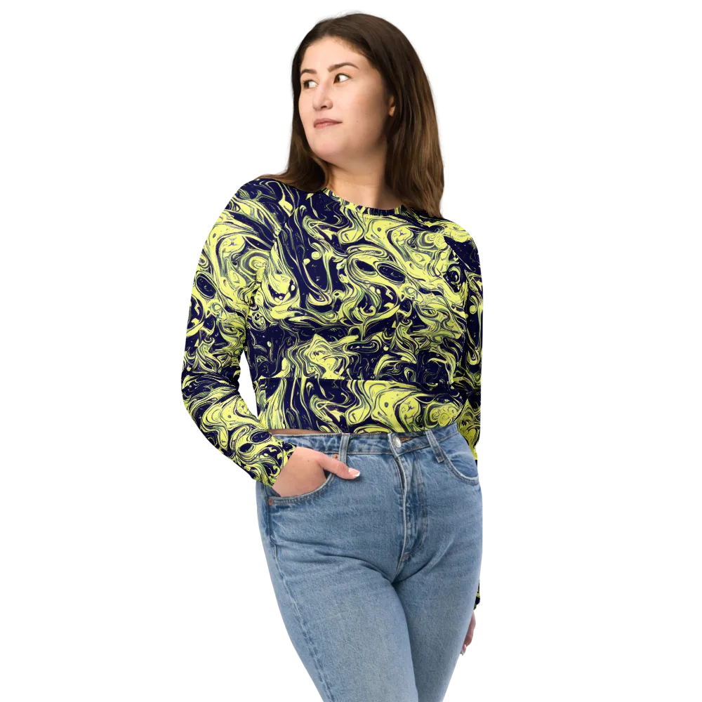 Midnight Marbles on Long Sleeve Crop Top — Front