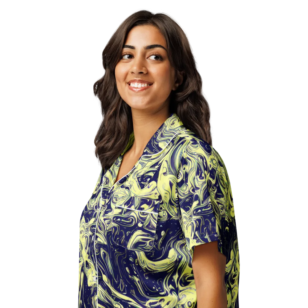 Midnight Marbles on Women's Short Sleeve Pajama Top — Left Front