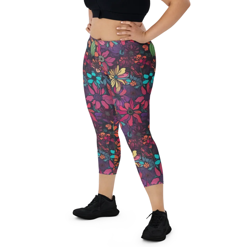 Neon Herbarium on Capri Leggings — Front