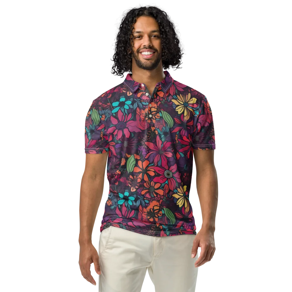Neon Herbarium on Men's Slim Fit Polo Shirt — Front