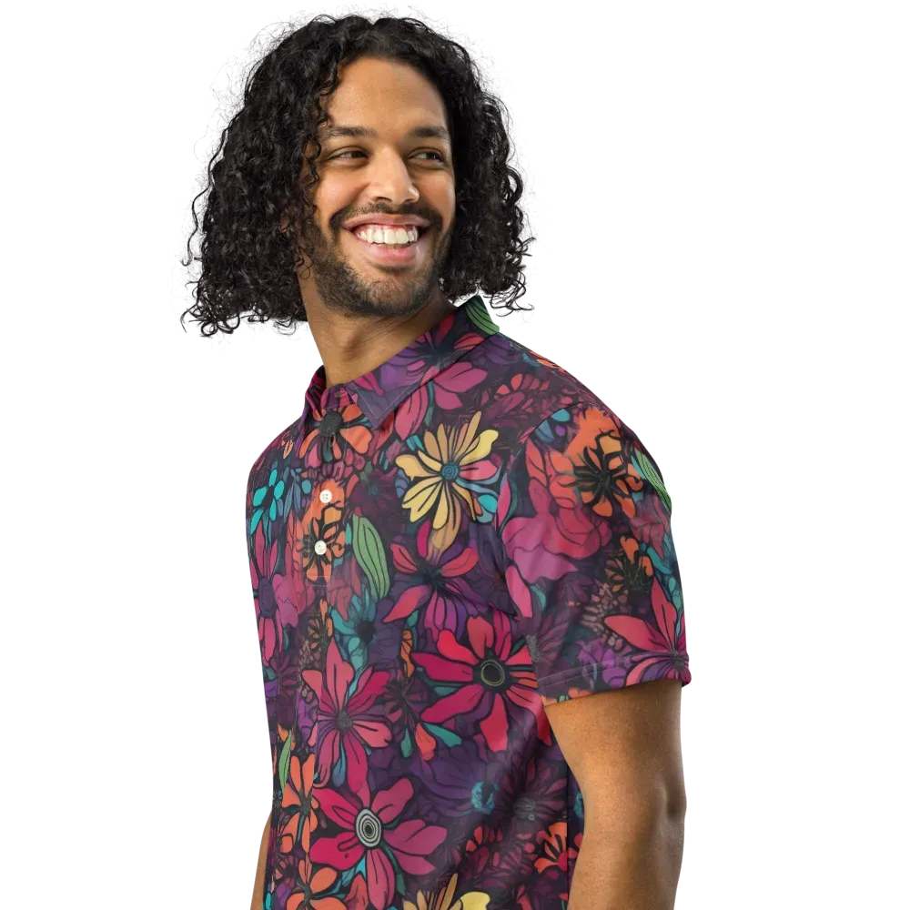 Neon Herbarium on Men's Slim Fit Polo Shirt — Left Front