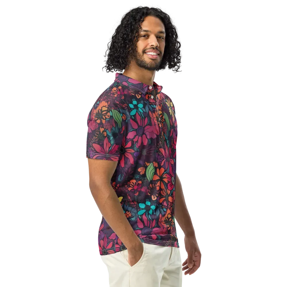 Neon Herbarium on Men's Slim Fit Polo Shirt — Right Front