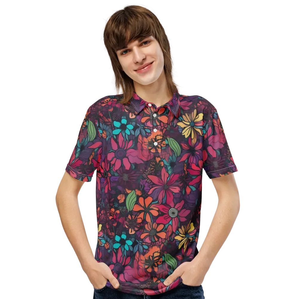 Neon Herbarium on Men's Slim Fit Polo Shirt — Front