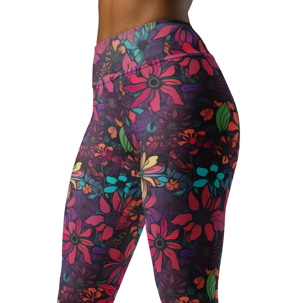 Neon Herbarium on Yoga Leggings — Left Front