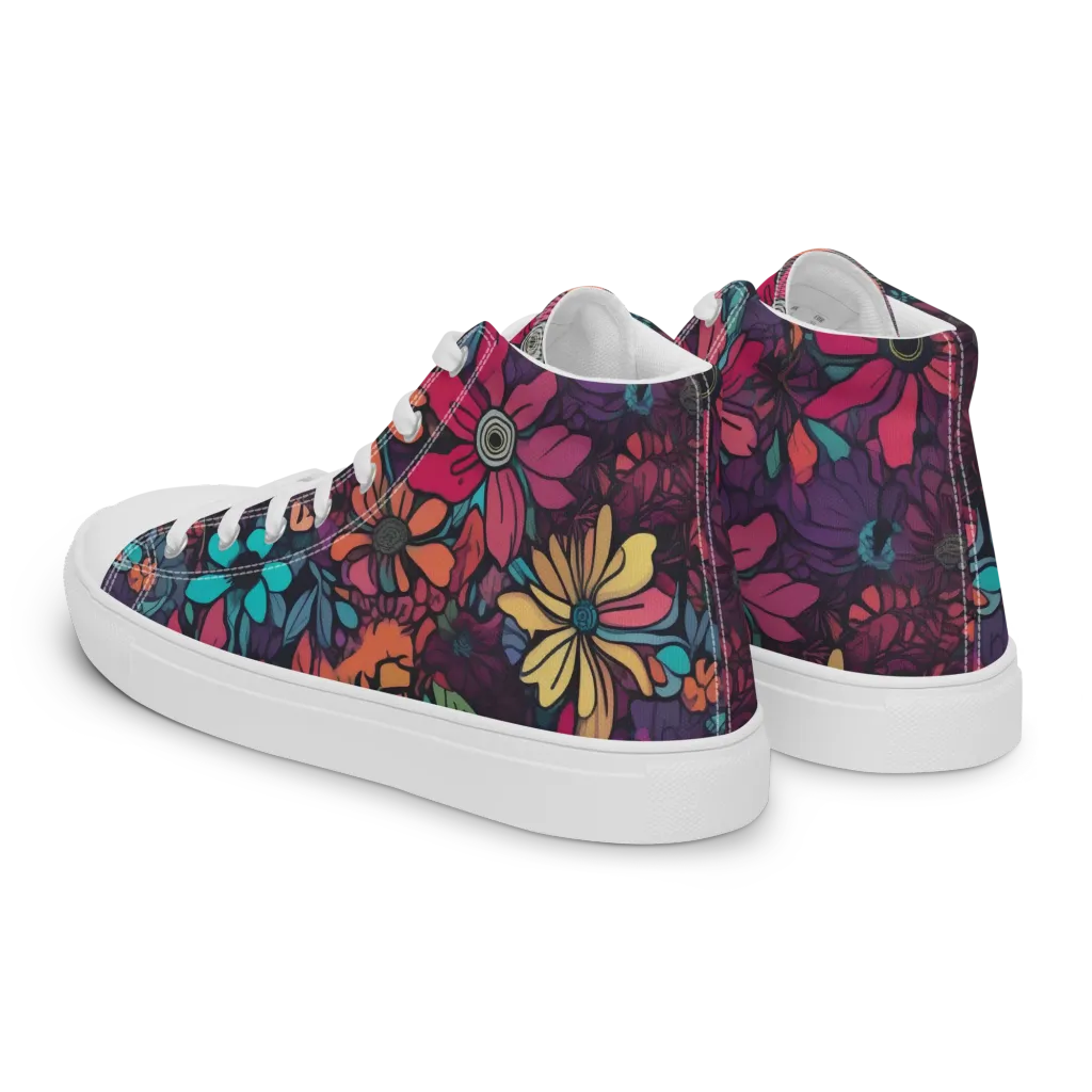 Neon Herbarium on Men's High Top Canvas Shoes — Left Back