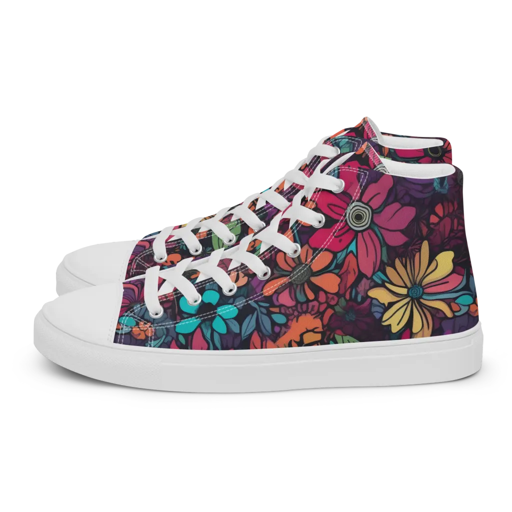 Neon Herbarium on Men's High Top Canvas Shoes — Left