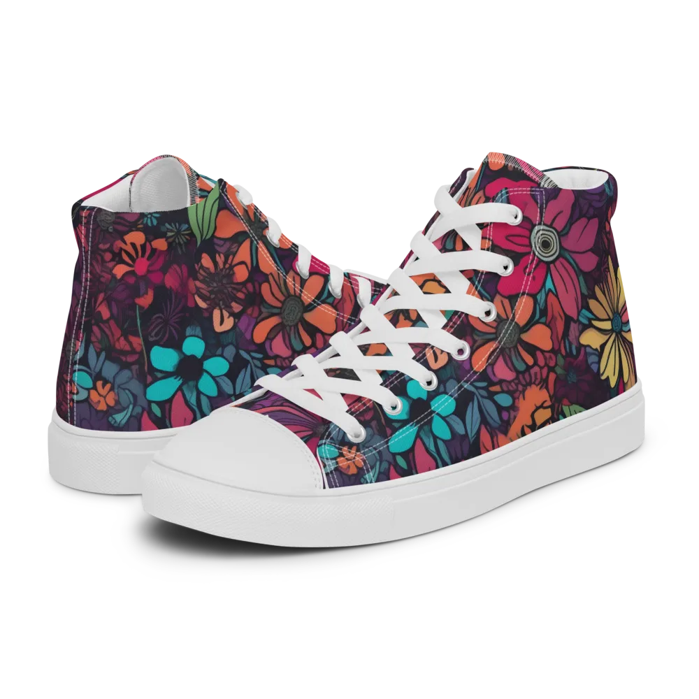 Neon Herbarium on Men's High Top Canvas Shoes — Left