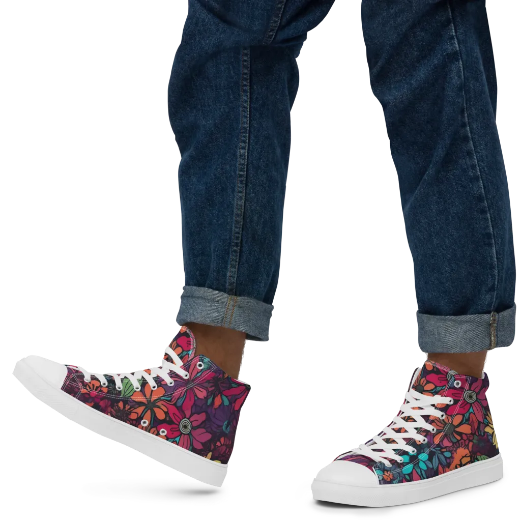 Neon Herbarium on Men's High Top Canvas Shoes — Left