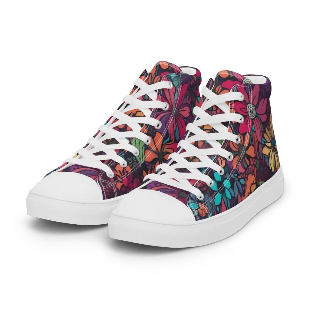 Neon Herbarium on Women's High Top Canvas Shoes — Left Front