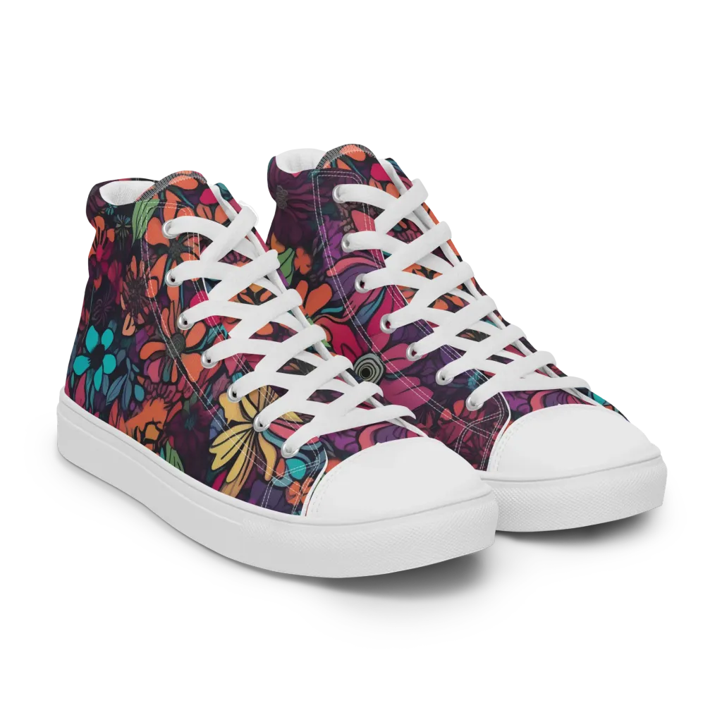 Neon Herbarium on Women's High Top Canvas Shoes — Right Front