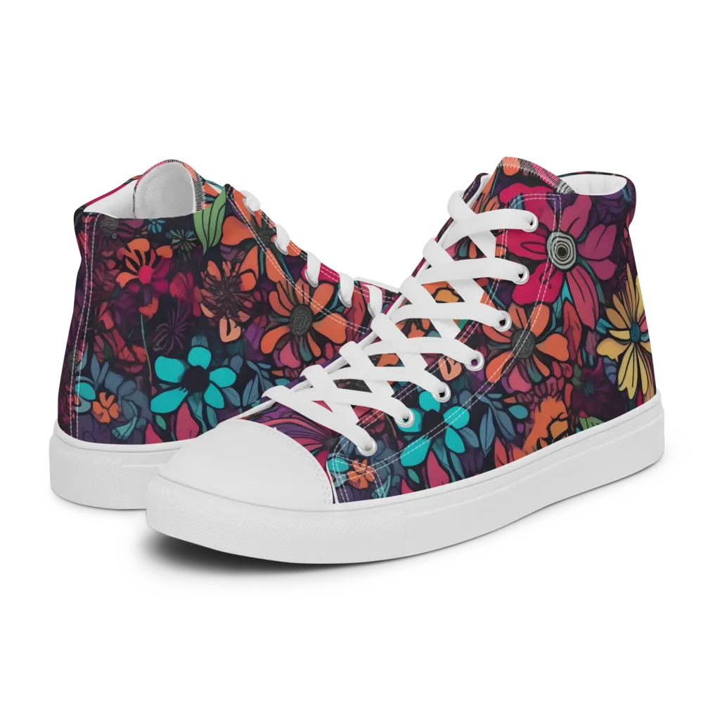 Neon Herbarium on Women's High Top Canvas Shoes — Left