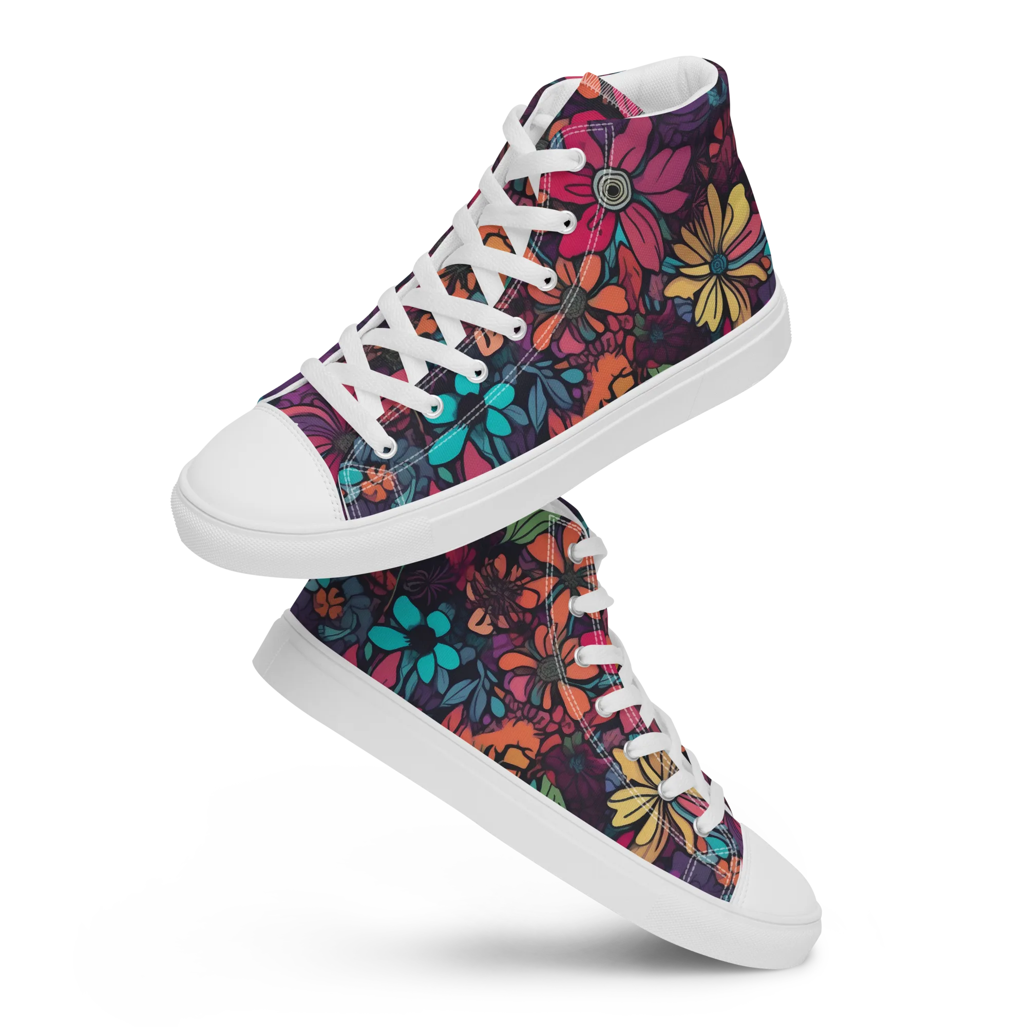 Neon Herbarium on Women's High Top Canvas Shoes — Front