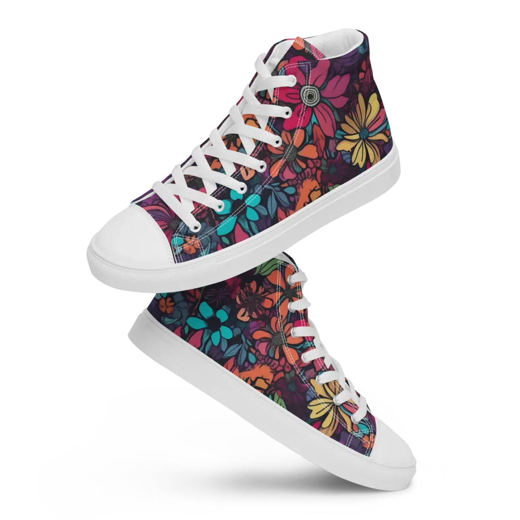 Neon Herbarium on Women's High Top Canvas Shoes — Front