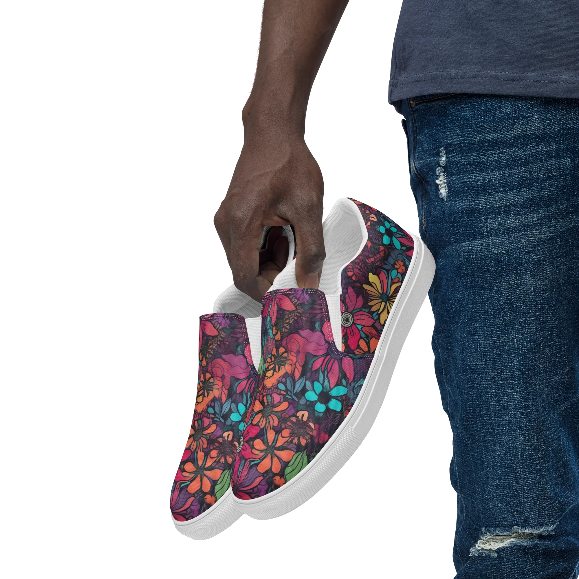 Neon Herbarium on Men's Slip-On Canvas Shoes — Left Front