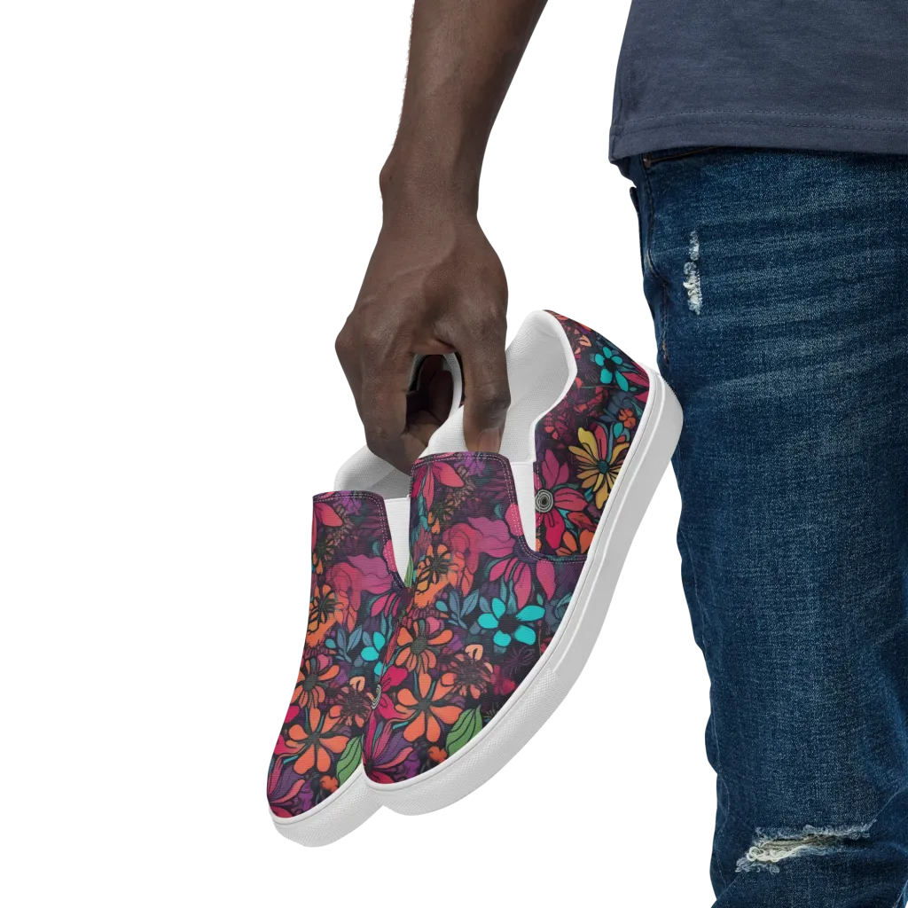 Neon Herbarium on Men's Slip-On Canvas Shoes — Left Front