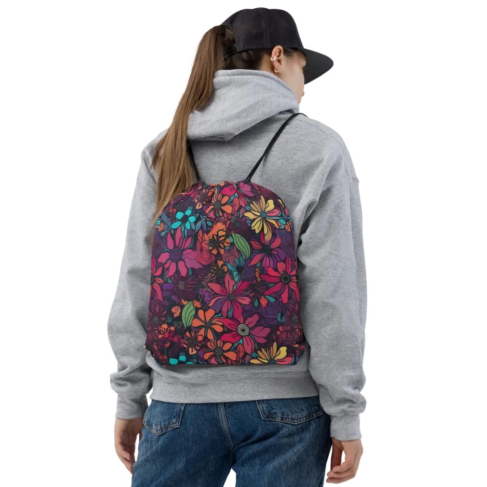 Neon Herbarium on Drawstring Bag — Front