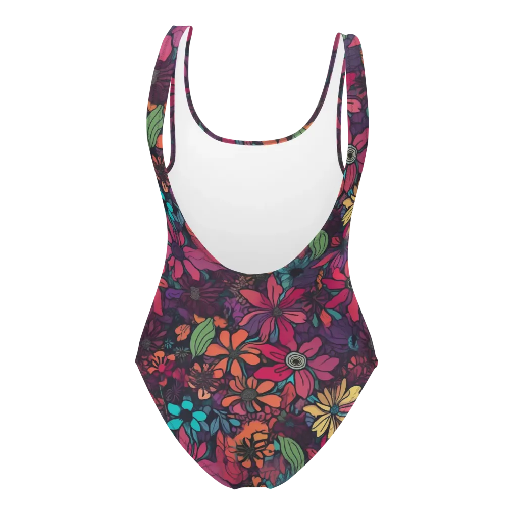 Neon Herbarium on One-Piece Swimsuit — Back