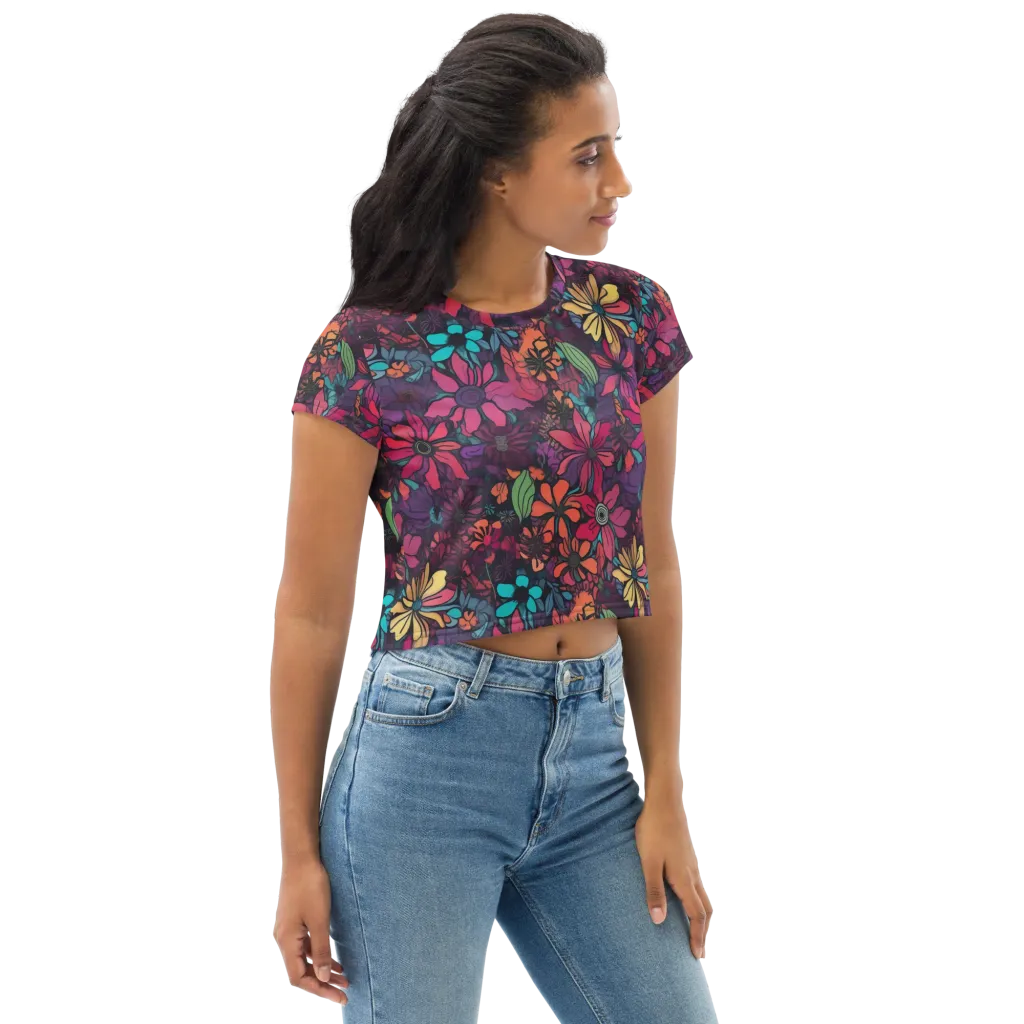 Neon Herbarium on Crop Tee — Right Front