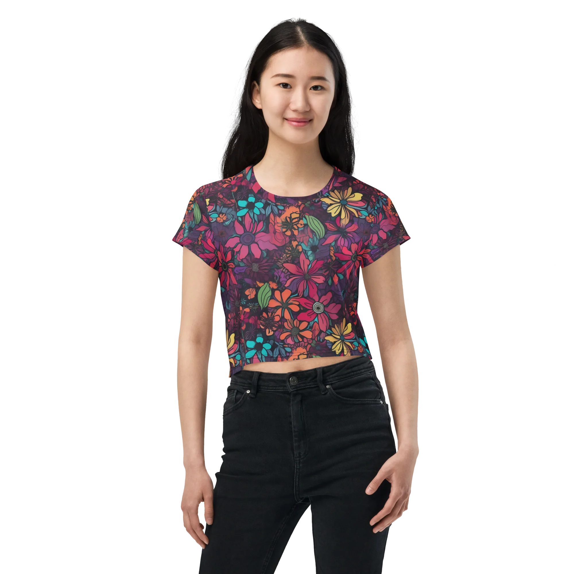Neon Herbarium on Crop Tee — Front