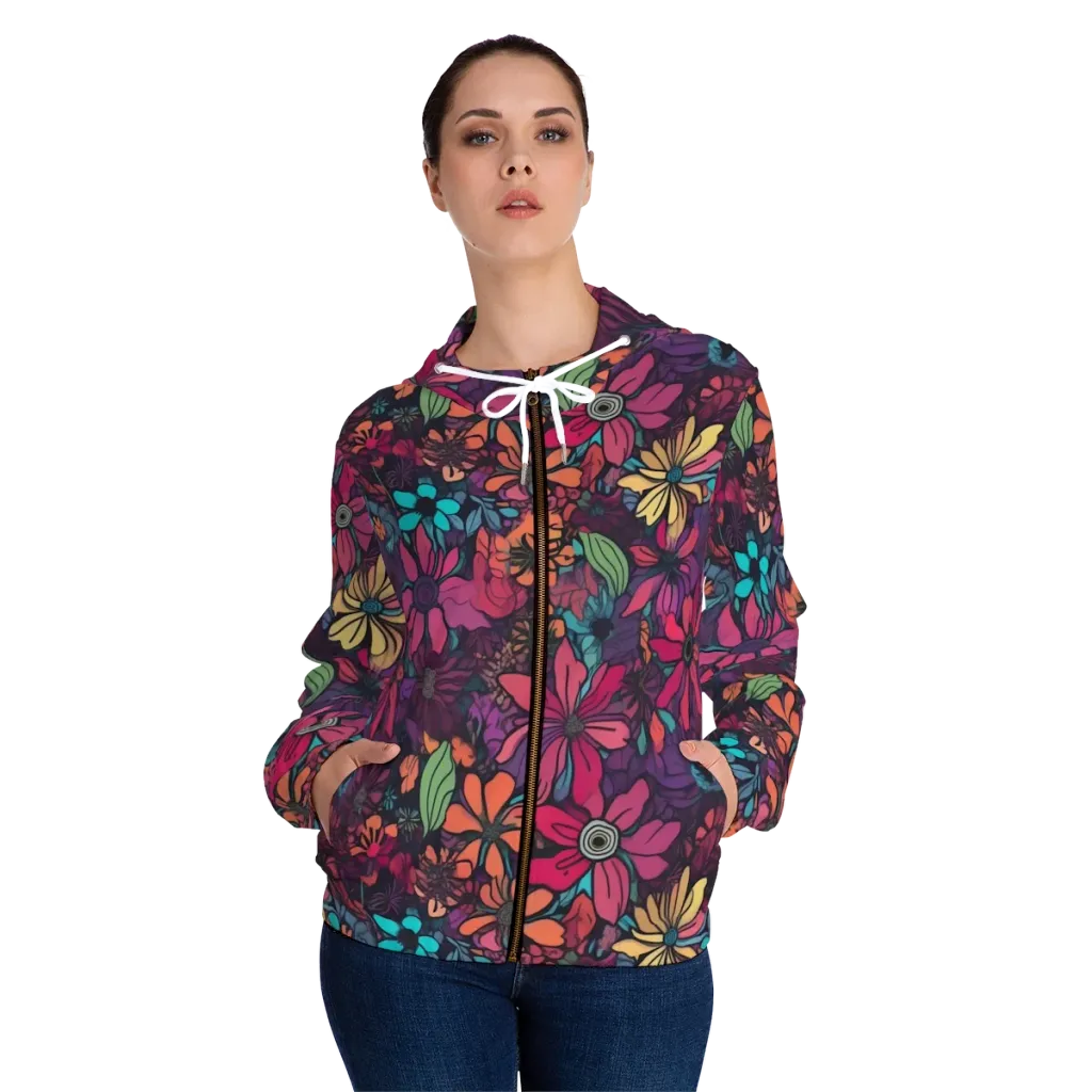 Neon Herbarium on Women's Full-Zip Hoodie — Front On Person