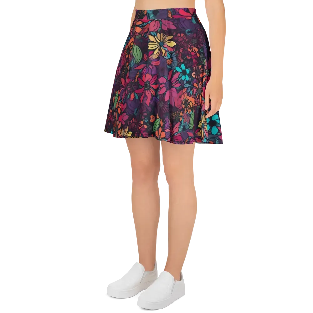 Neon Herbarium on Skater Skirt — Left