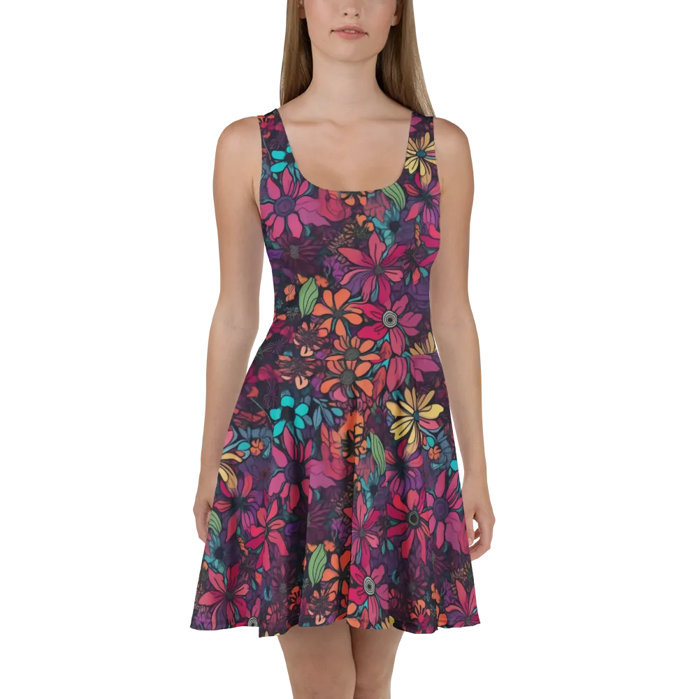 Neon Herbarium on Skater Dress — Front