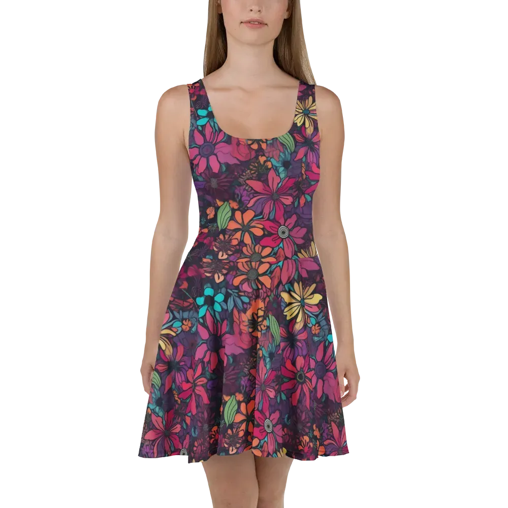 Neon Herbarium on Skater Dress — Front