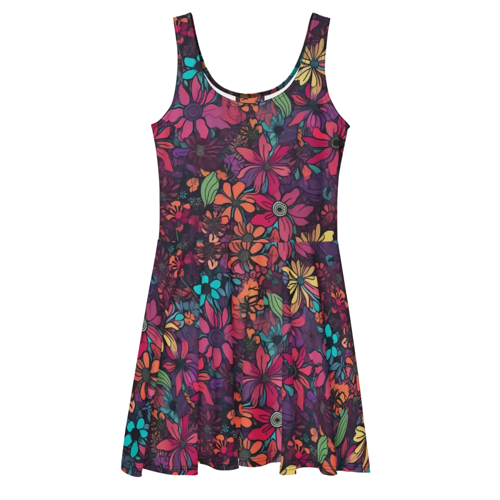 Neon Herbarium on Skater Dress — Front
