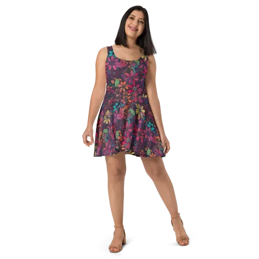 Neon Herbarium on a Skater Dress