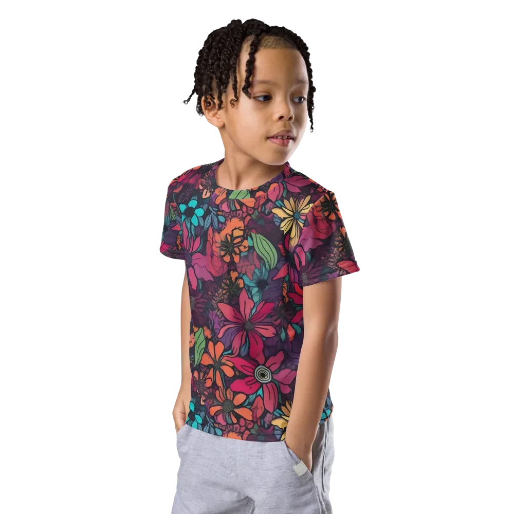 Neon Herbarium on Kids Crew Neck T-Shirt — Left Front