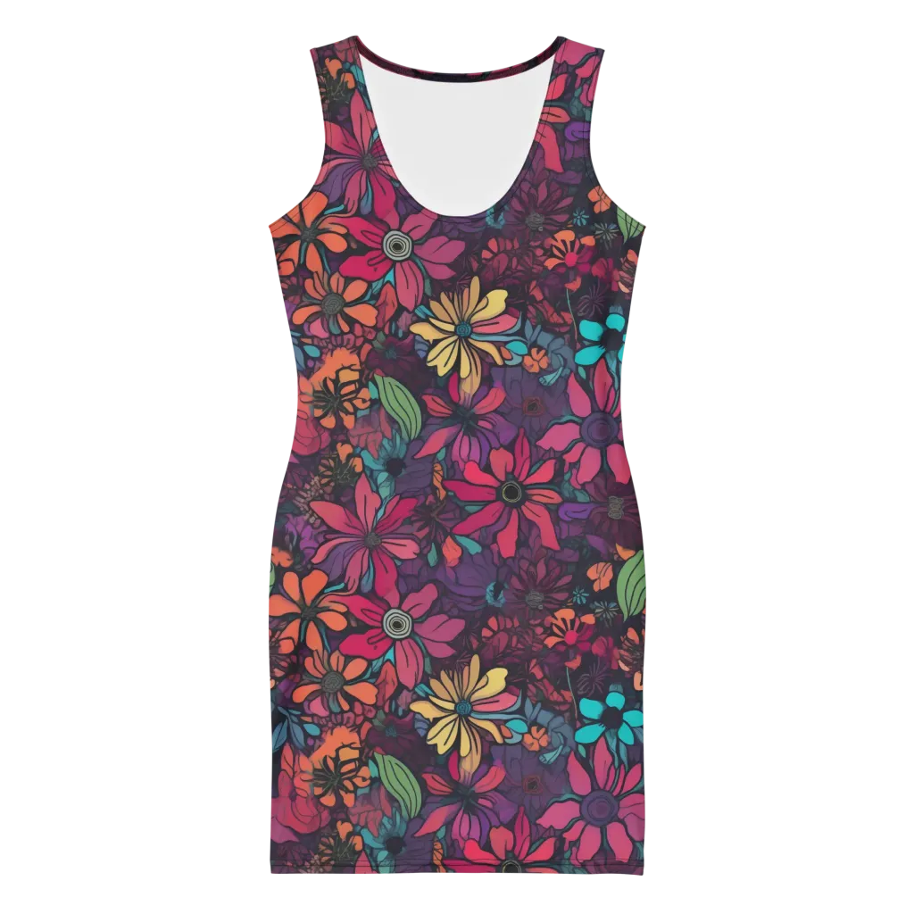Neon Herbarium on Bodycon Dress — Front