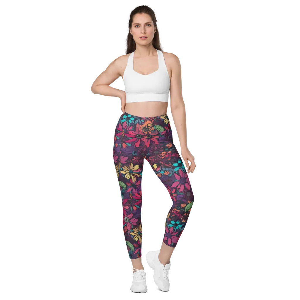 Neon Herbarium on Leggings with Pockets — Front