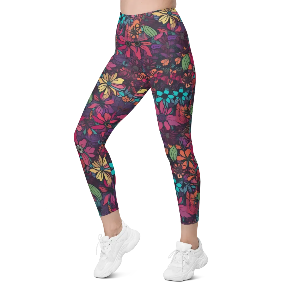 Neon Herbarium on Leggings with Pockets — Left Front