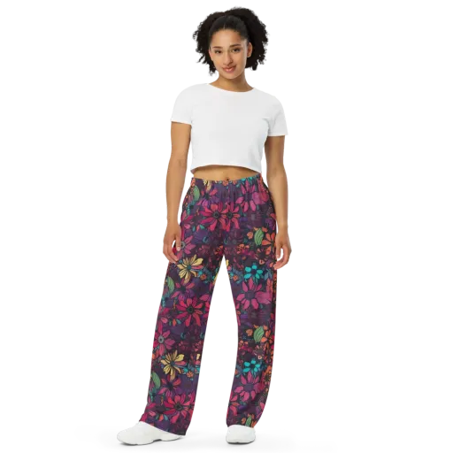 Neon Herbarium on a Wide-Leg Pants