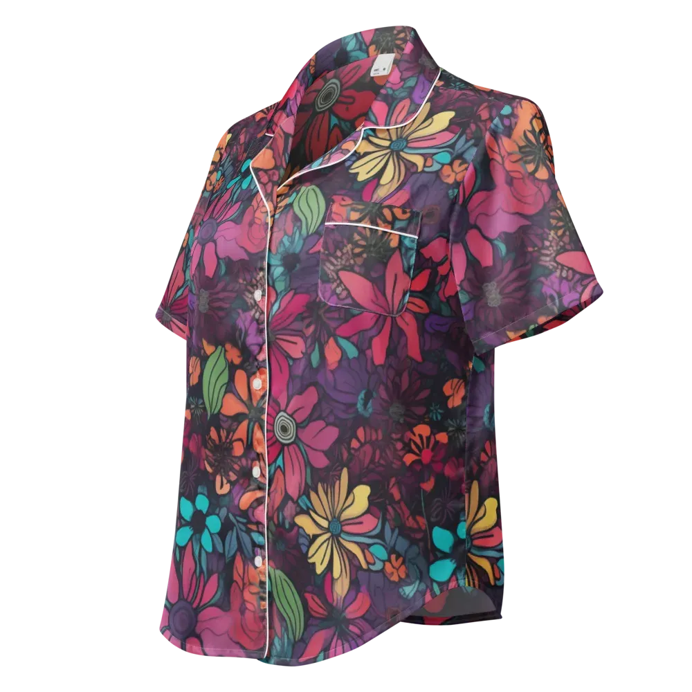Neon Herbarium on Women's Short Sleeve Pajama Top — Left Front
