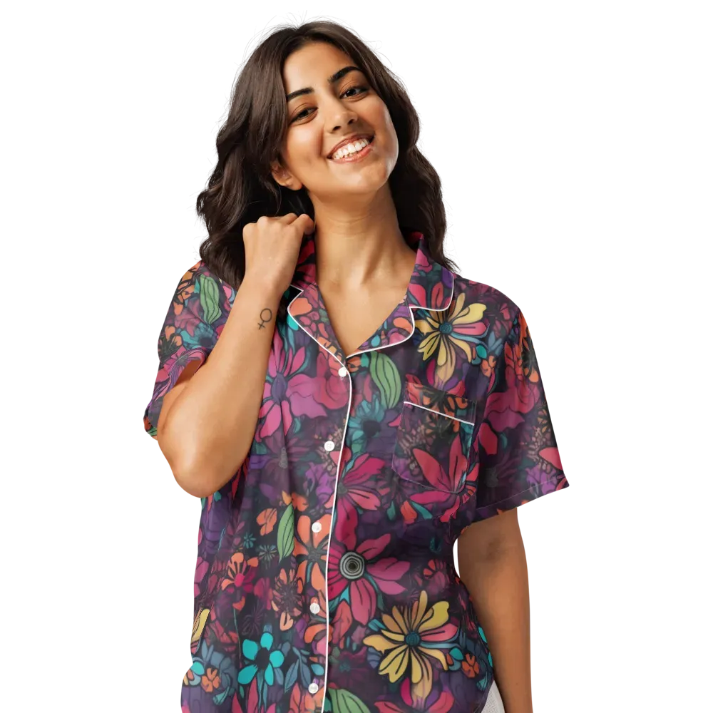 Neon Herbarium on Women's Short Sleeve Pajama Top — Front