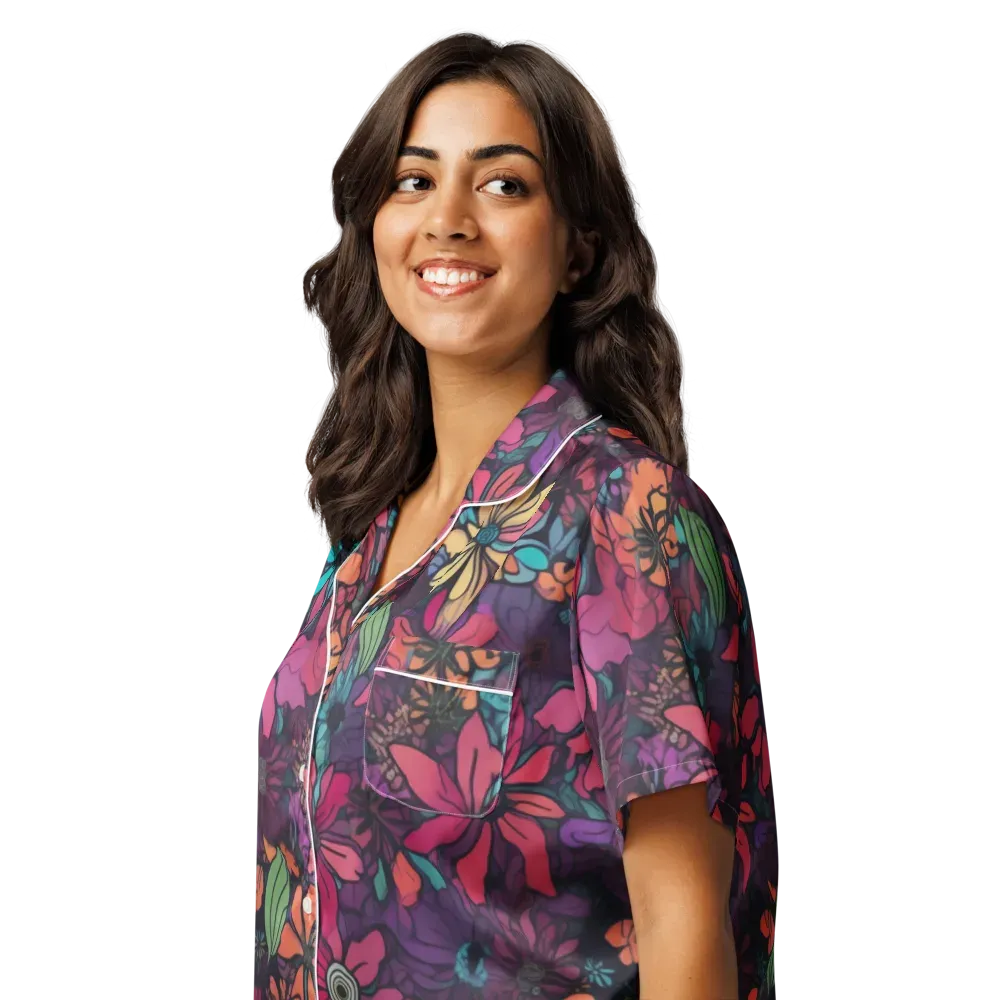 Neon Herbarium on Women's Short Sleeve Pajama Top — Left Front