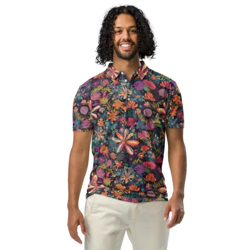 Electric Herbarium on a Men's Slim Fit Polo Shirt