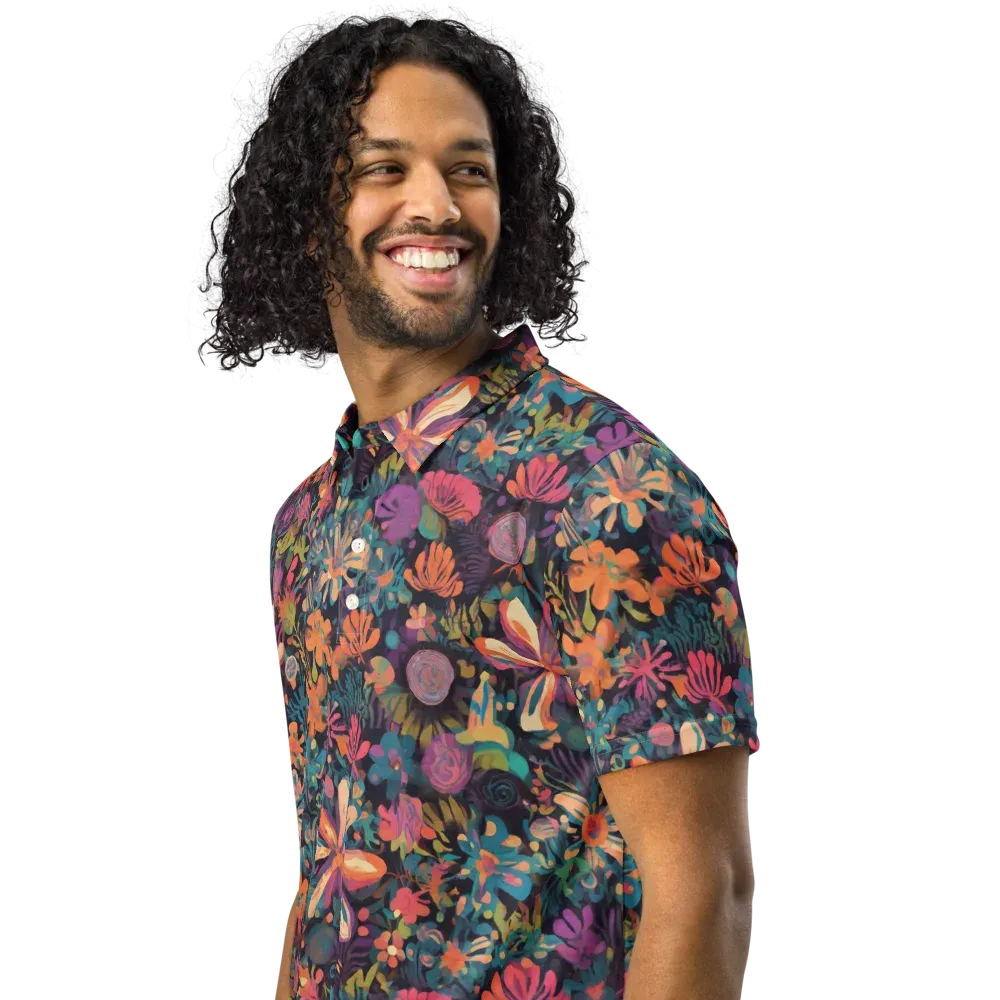Electric Herbarium on Men's Slim Fit Polo Shirt — Left Front