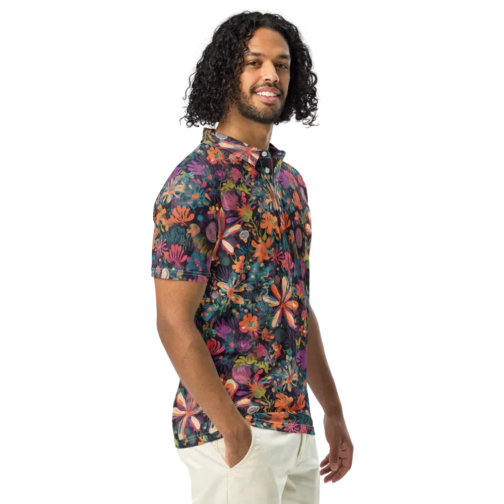 Electric Herbarium on Men's Slim Fit Polo Shirt — Right Front