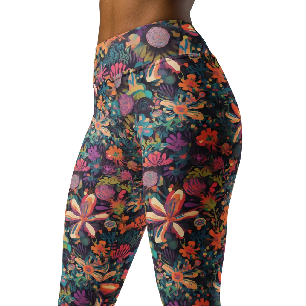 Electric Herbarium on Yoga Leggings — Left Front