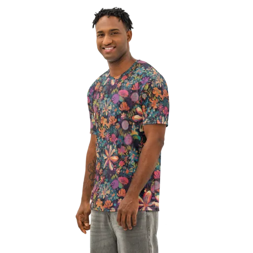 Electric Herbarium on a Men's Cotton Crew Neck T-Shirt