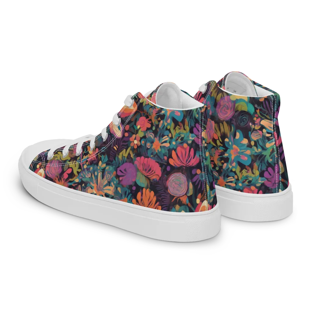 Electric Herbarium on Men's High Top Canvas Shoes — Left Back