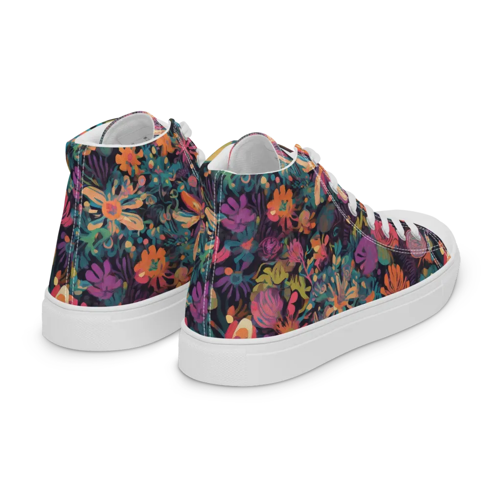 Electric Herbarium on Women's High Top Canvas Shoes — Right Back