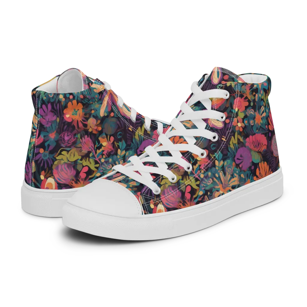 Electric Herbarium on Women's High Top Canvas Shoes — Left