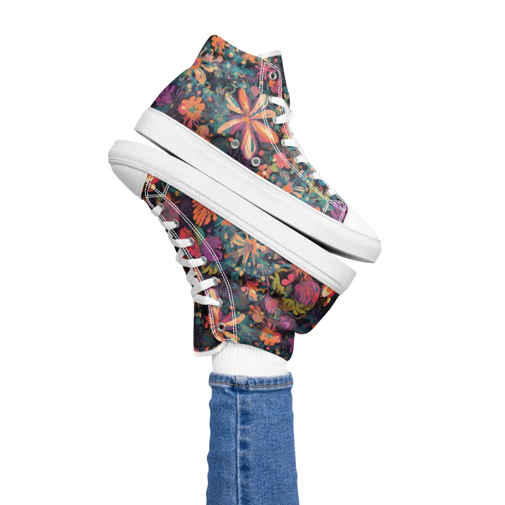 Electric Herbarium on Women's High Top Canvas Shoes — Left