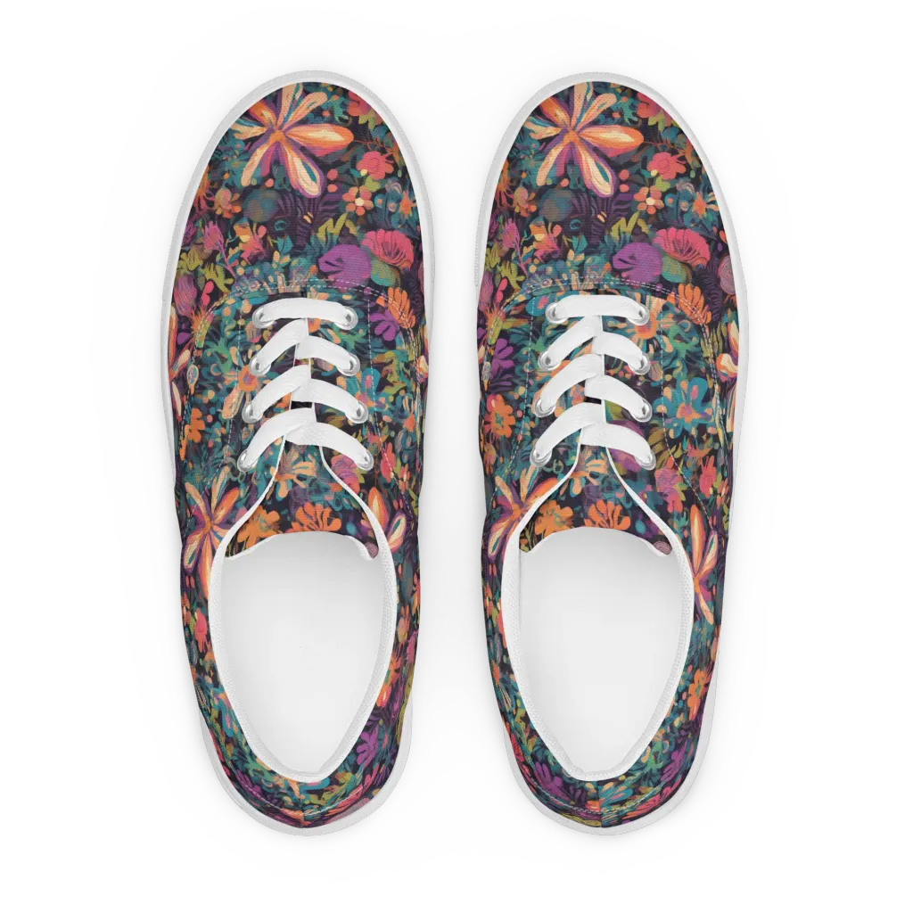 Electric Herbarium on Men's Lace-Up Canvas Shoes — Front