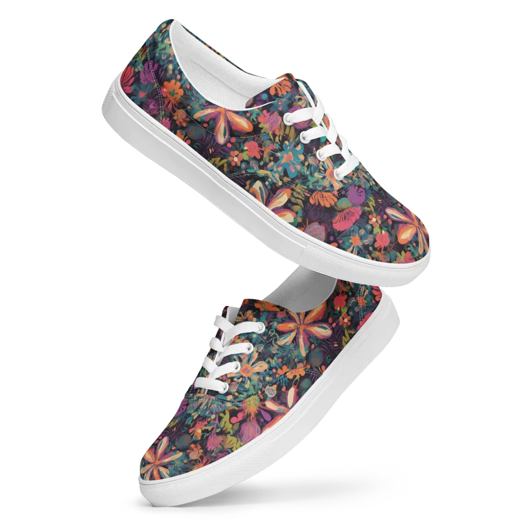 Electric Herbarium on Men's Lace-Up Canvas Shoes — Front